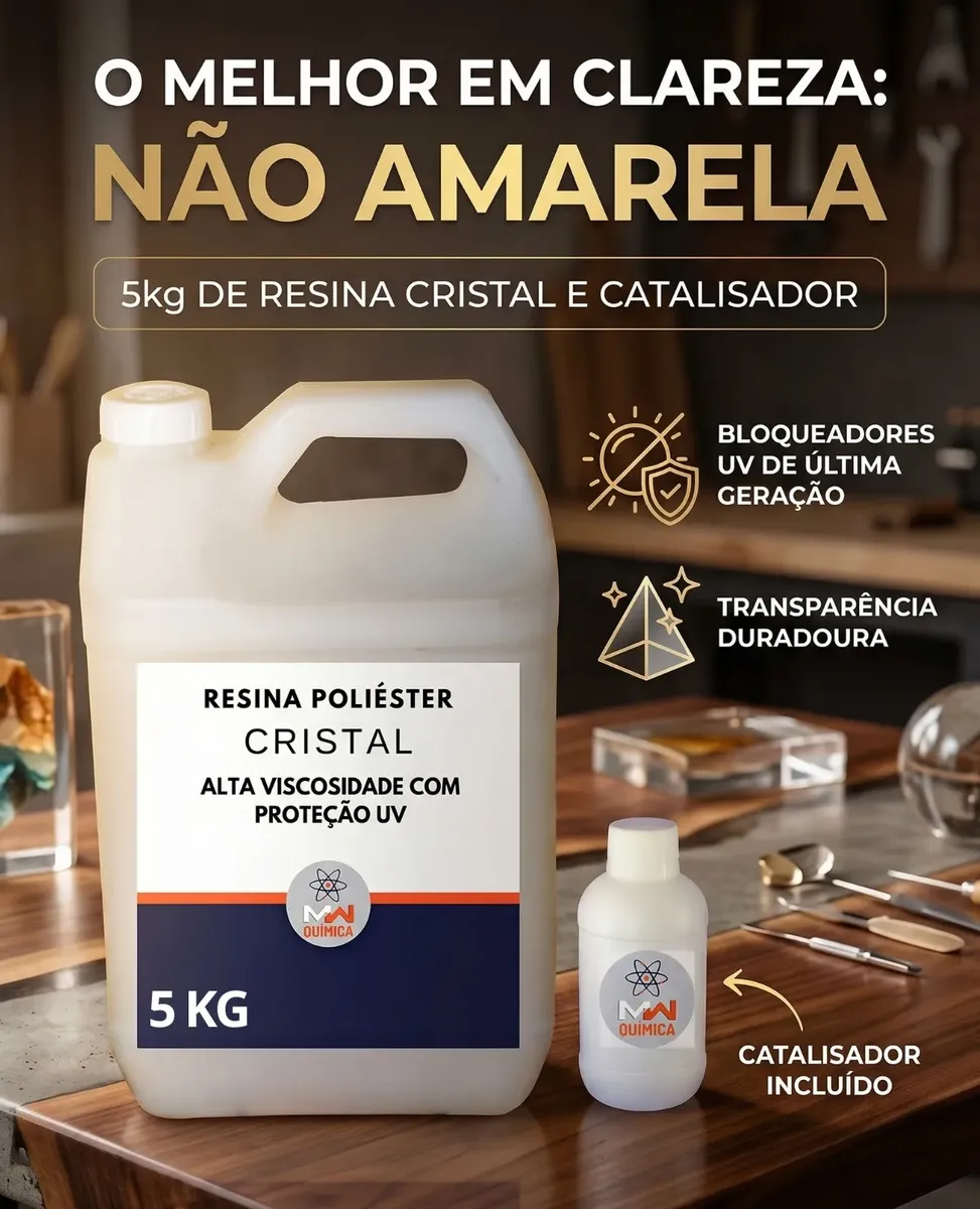 Resina Poliéster Cristal 1kg C/ Proteção Uv E Catalizador - Vista 2